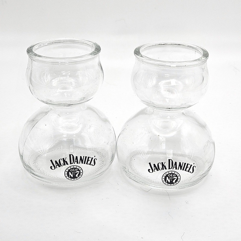 Vintage Jack Daniels Double Bubble Chaser Glass Jigger Shot Glasses Pair 1980s